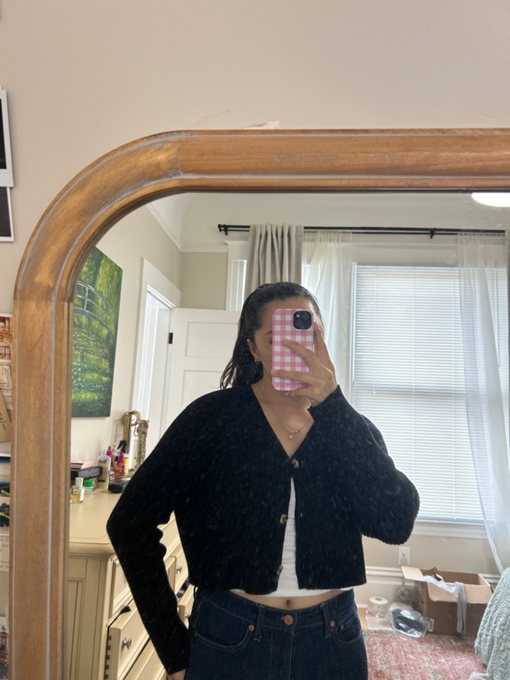 Cropped Black Button Cardigan